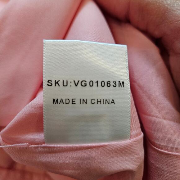 Vita Grace Pink Puff Sleeve Belted Mini Dress Women’s M Asymmetrical Hem Chic - Picture 12 of 14